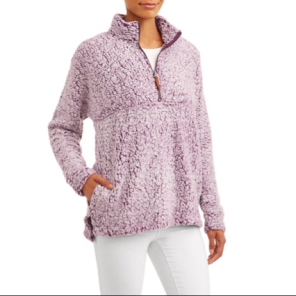 Time and Tru Quarter Zip Purple White Sherpa